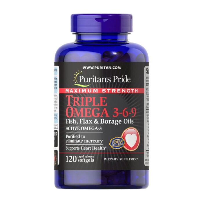 Puritan’s Pride Triple Omega 3-6-9 Fish & Flax Oils-120 Softgels (USA)