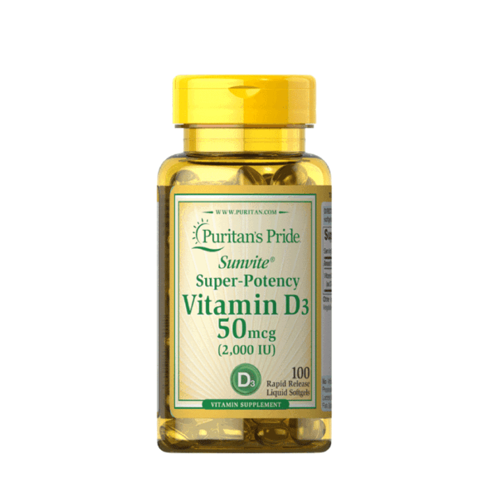 Puritan’s Pride Vitamin D3 50mcg (2000 IU) 100 Softgels