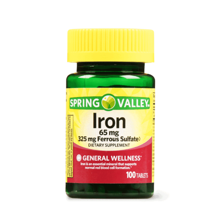 Spring Valley Iron 65mg 100 Tablets